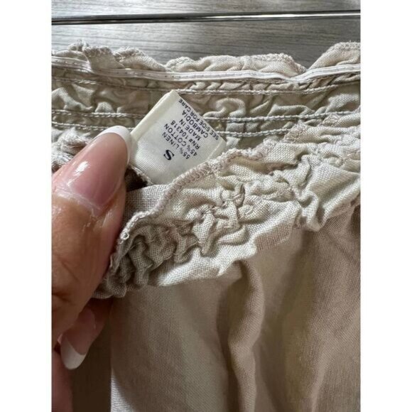 Beige Strapless Romper With Smocked Waist & Pockets Size S Lightweight Cotton Bl - Picture 6 of 7